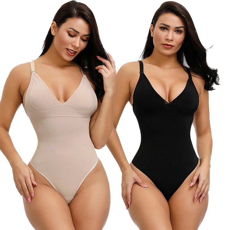 

Custom Private Label Sexy Sling V Neck Push Up Chest Thong Bodysuit Shapewear For Women, As show