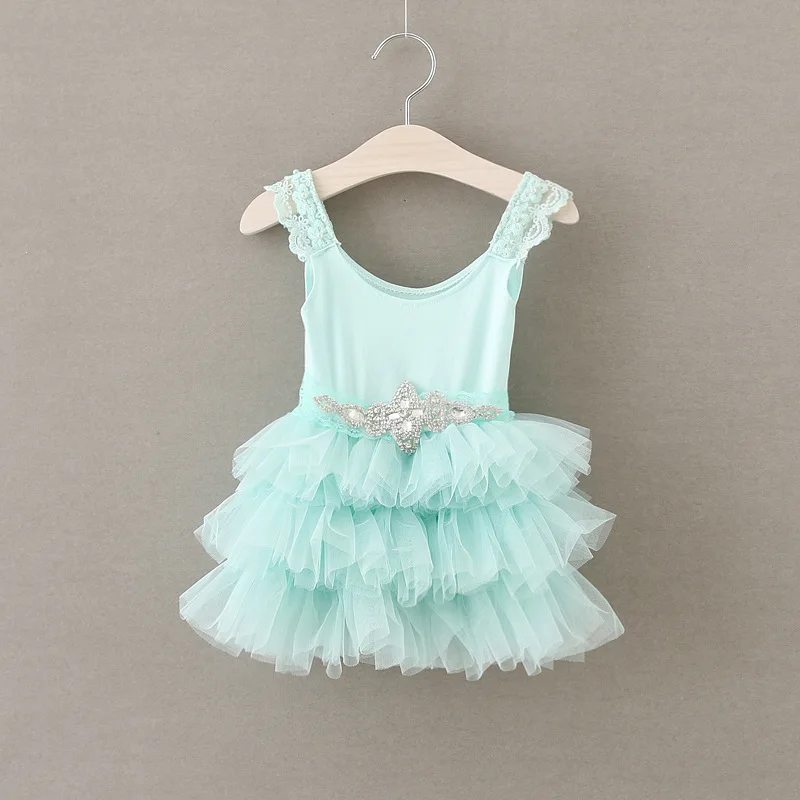 

Lace light diamond belt dress Children lace halter sleeveless dress