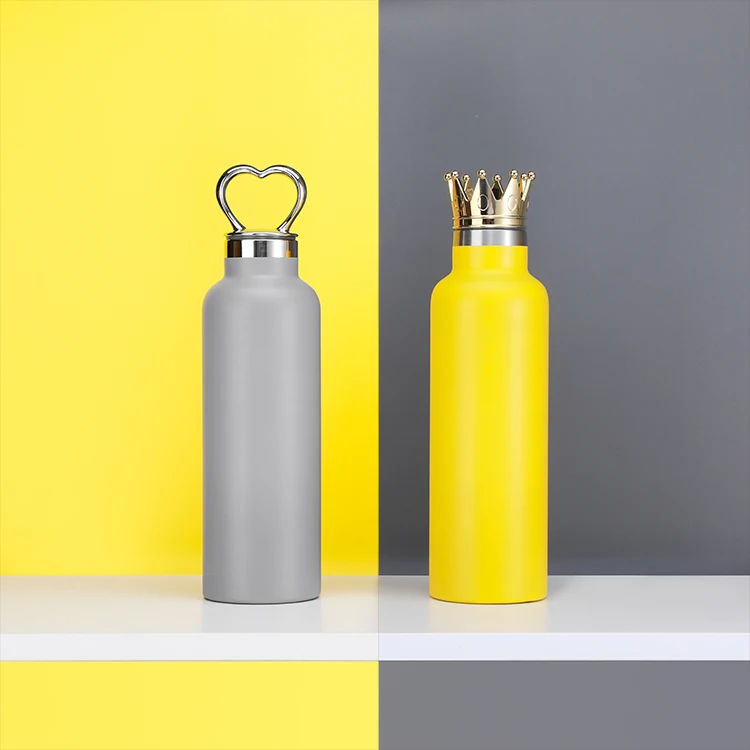 

Stainless Steel Vacuum Water Bottle Double Wall Insulated Water Bottle crown lid heart lid diamond lid