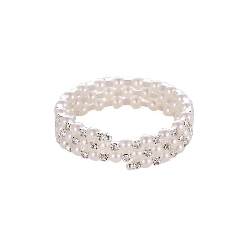 

Hot Selling Women's Spring Bracelet Pearl Spiral Diamond Bracelet, White