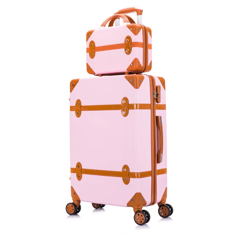 

Travel Belt Korean Retro Women Rolling Luggage Sets vintage Spinner ABS Students Travel Bag Pu Leather Cabin Suitcase on wheels