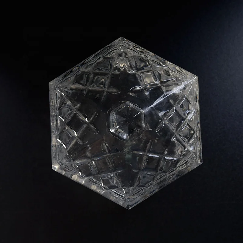 Clear hexagon Glass Candle holders with lid home Decor