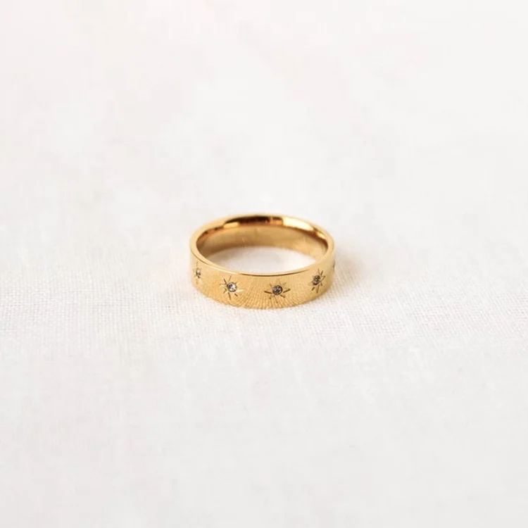 

Trendy Stainless Steel Jewelry Chunky Rings Gold Plated Ring Simple Band Minimalist Stackable North Star Cz Steel Rings, Gold/silver/rose gold