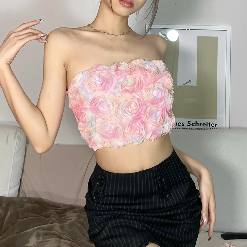 

Wholesale 2022 women's clothing fashion off shoulder floral trendy fresh crop top, Photo shows