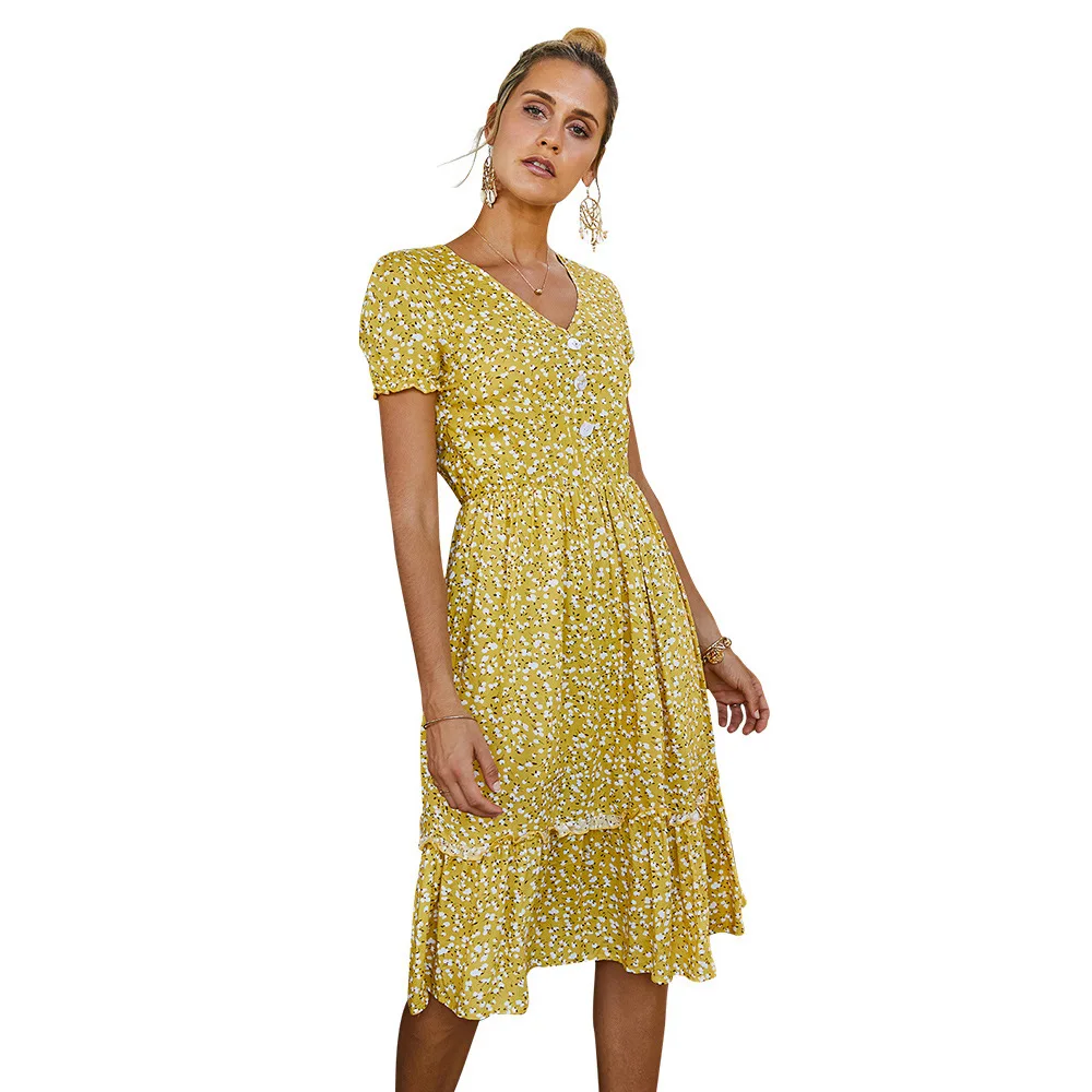 

Original Design V-Neck Sexy Casual Red Floral Printed Women Dress Summer Floral Bohemian Dress