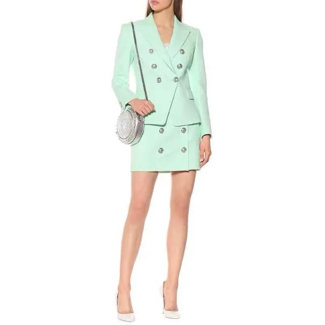 

A3786 Casual Women Suits Office Sets Green Skirt Suit Women 2020 Shirt And Pant Suits For Women Blazer Set
