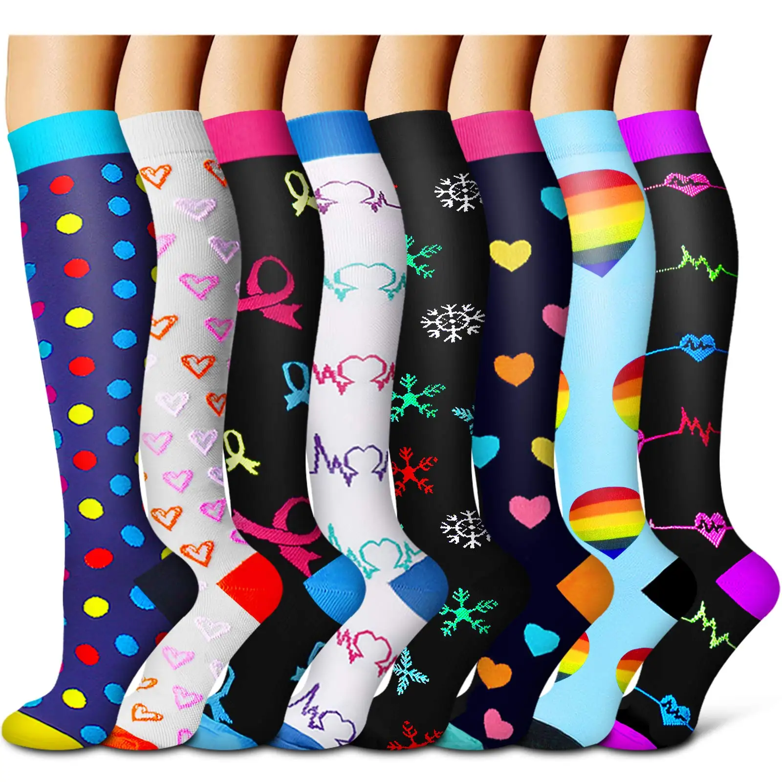 

OEM Unisex Breathable Sport compression socks print custom logo cute happy anti slip compression Socks