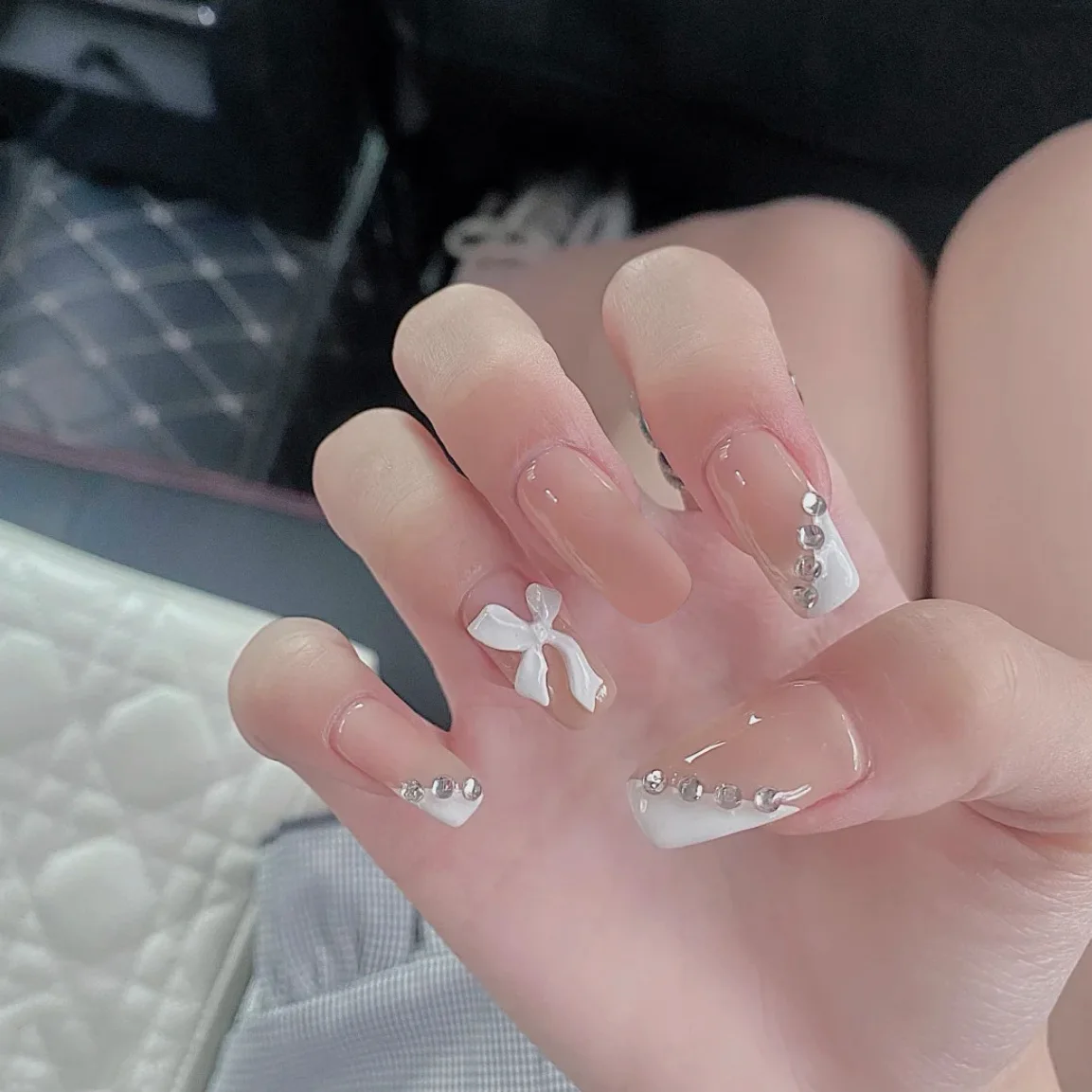 

Fashion Bling Press On Artificial Fingernails Charm French Pink Wholesale For Women Nail Tips, Picture