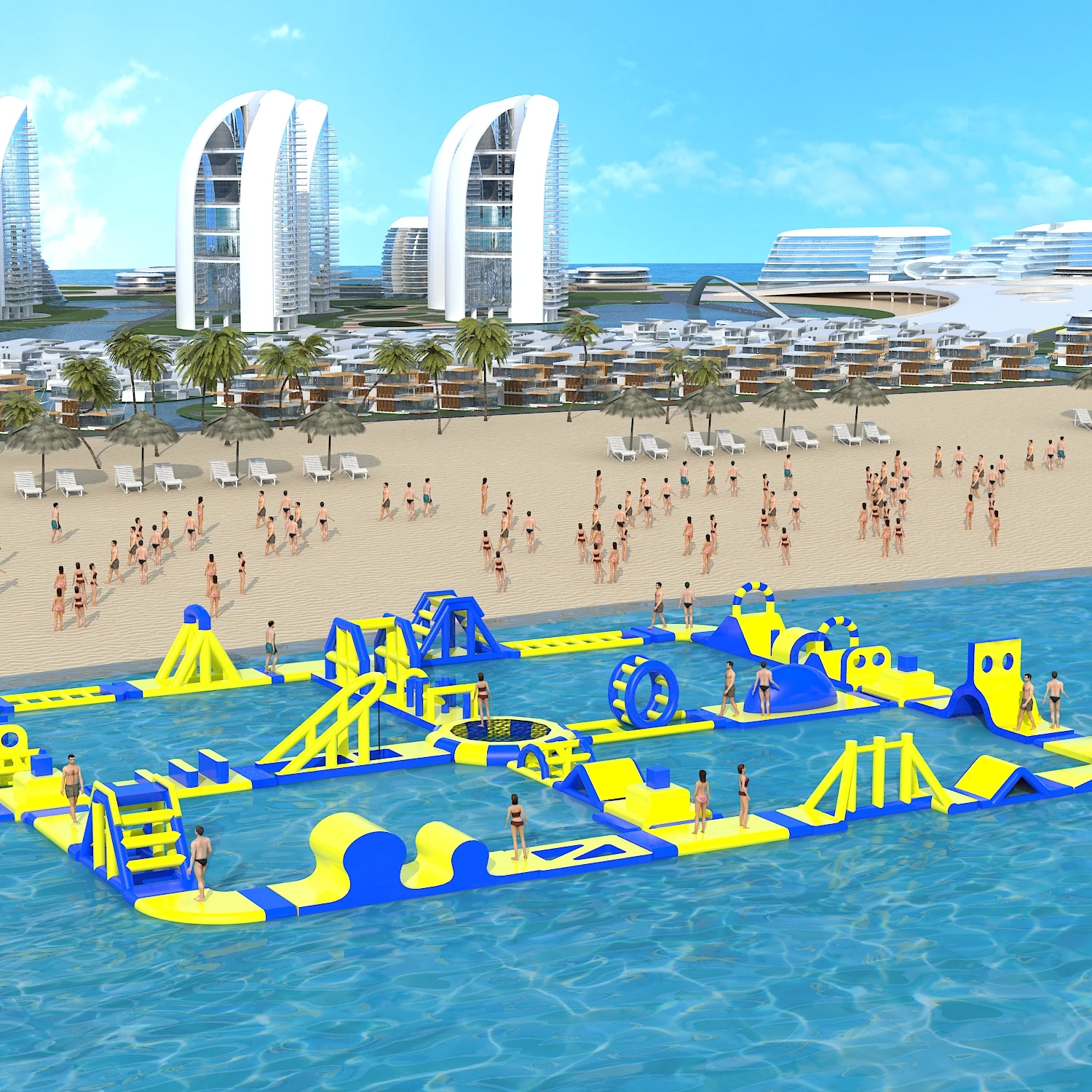 

35m x 40m water park inflatable water obstacle course, inflatable pool obstacle, resort entertainment park, Customizable