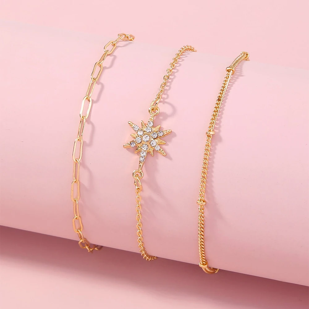 

Designers 18K Gold Beads Chain Luxury Star Diamond Crystal Copper Bangle Bracelets Set And Charms Jewelry