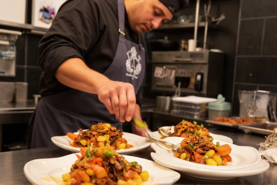 Chef preparing dish with various pepper varieties at Sacred Pepper restaurant