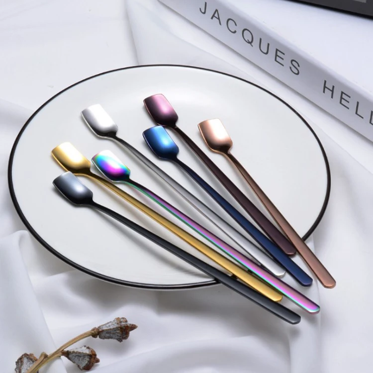 

Hot best sale Long Handle ice cream spoon for Travel Coffee store, Rainbow,rose gold,purple,gold,blue,black,sliver