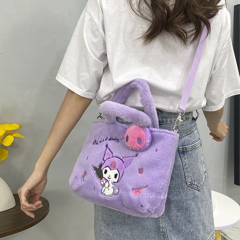 

Kawaii Cinnamoroll Melody Plush Crossbody Bag High-Capacity Cartoon Handbag Sanrio Plush Bag