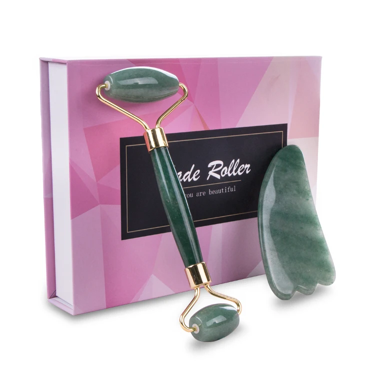

Hot Selling Dark Green Jade Roller Set with Horn Stone