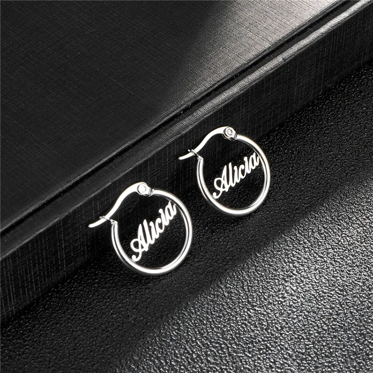 Fashionable Jewelry Stainless Steel Silver Hoop Earrings Custom Letter Name Earring for Women Gifts