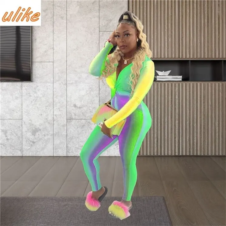 

Best Design Sexy Colorful Rainbow Bodycon Stretchy Women Jumpsuit One Piece Jumpsuits And Rompers
