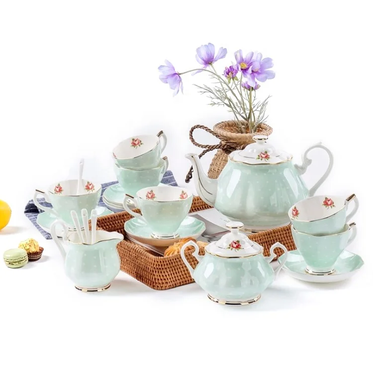 

15pcs Floral Bone China Tea Set Tea Pot Creamer and Sugar Set Cups and Saucers for Women, Several designs