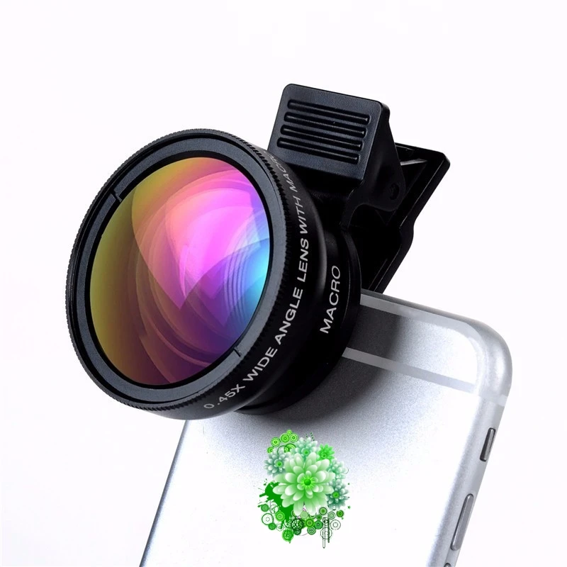 

Mobile Camera Lens with Clip 0.45X Wide Angle + 12.5X Macro 2 in 1 Professional Factory Price Cell Phone Phone Camera Lens