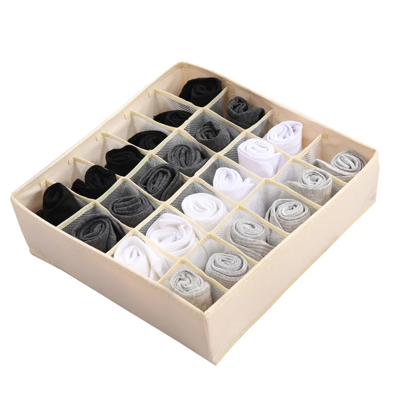 

New Preferred High Elastic Ion Mesh Multi Grid Foldable Underwear And Socks Storage Box Washable Finishing Box