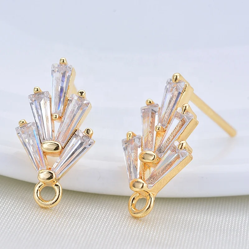 DIY Jewelry Making 925 Sterling Silver 18K Gold Plating Dainty Leaf Inlay Zircon Stud Earrings Posts Earring Pins For Earring