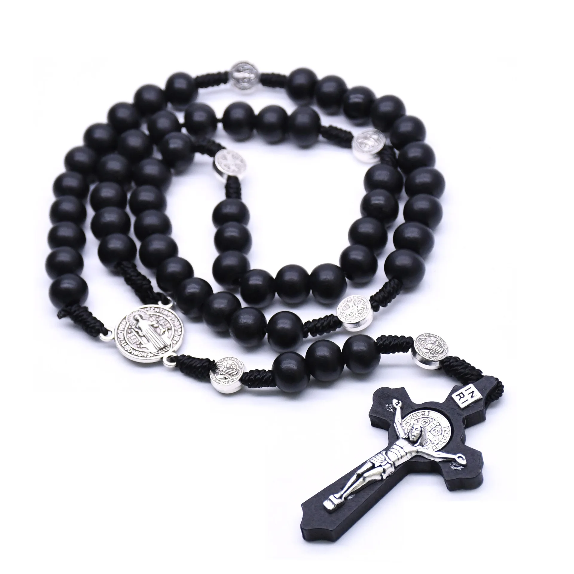 

2021Komi Wholesales Black Catholic Necklace Handcrafted Wooden Beads Cross Pendant Jewelry Rosary Necklace