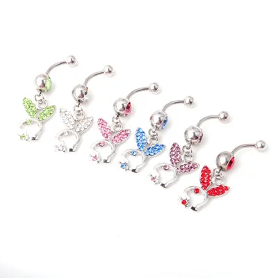 

Rabbit Design Silver Plated Crystal Gem Daily Gift Cheap Dangle Belly Button Ring