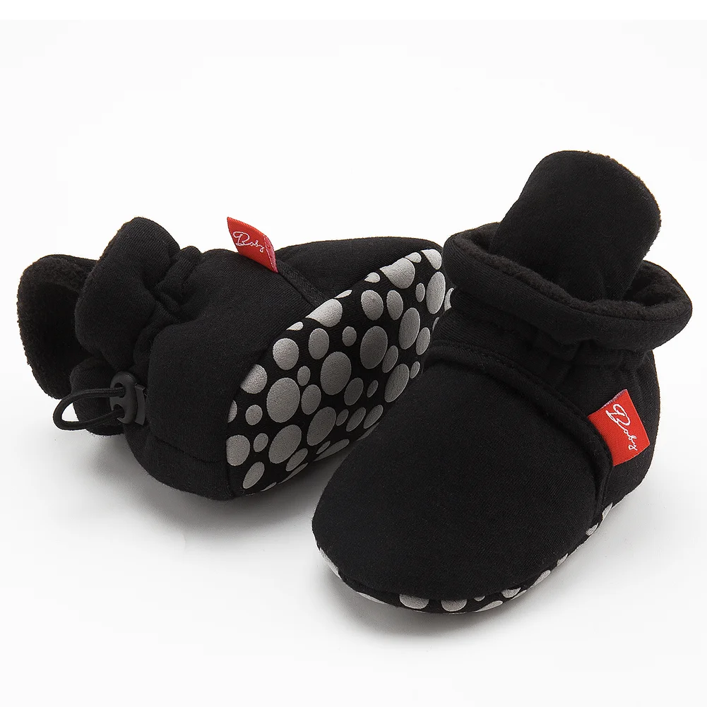 
Fashion Style cotton fabricThermal Adjustable Rope Buckle infant booties organic baby booties 