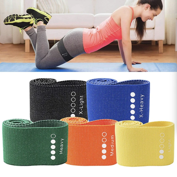 

Custom Printed Logo 5PCS Fabric Resistance Bands Set, New Pocket Design Non Slip Yoga Exercise Resistant Bands Set for Wholesale, 6 colors for choose