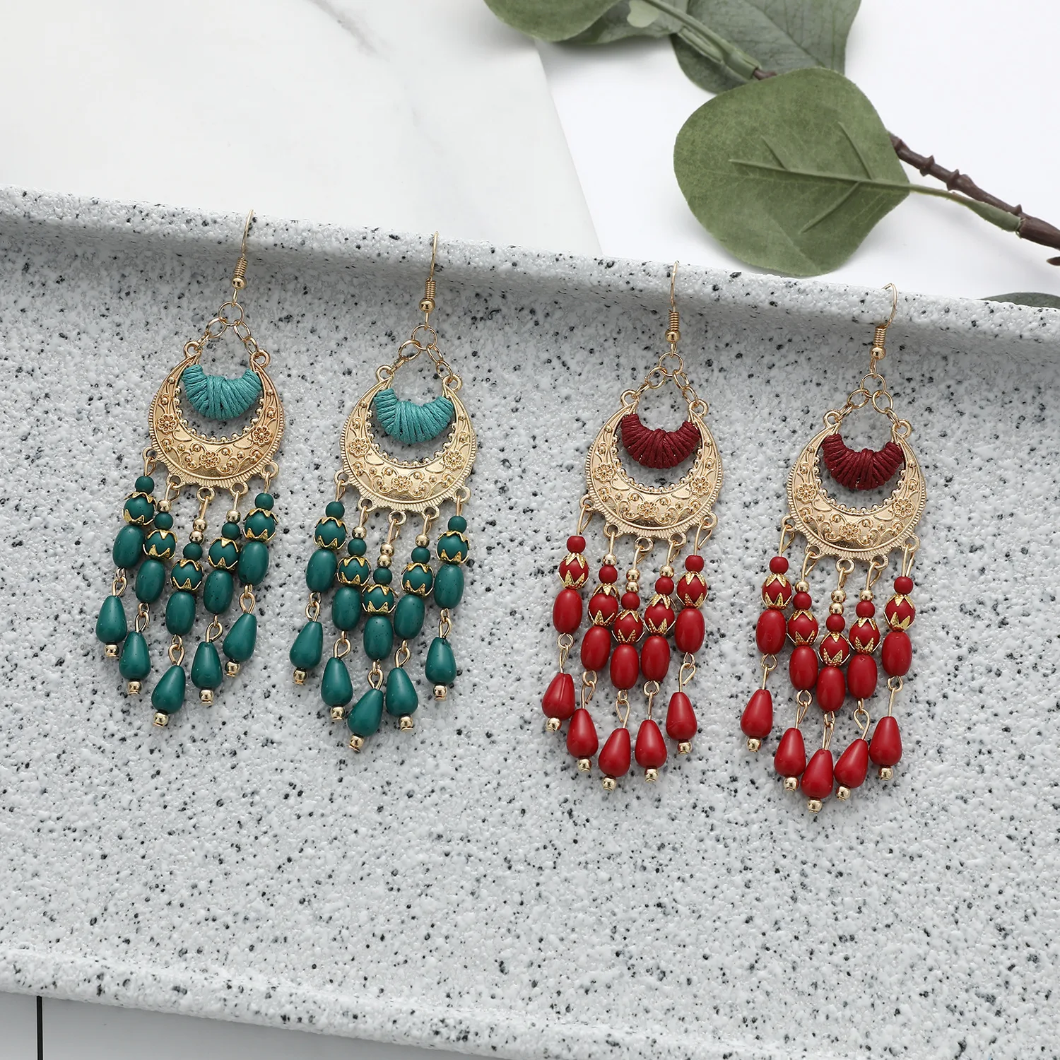 

Bohemian Ethnic Earrings Long Retro Tassel Bead Earrings Hot Selling Carved Earrings Wholesale