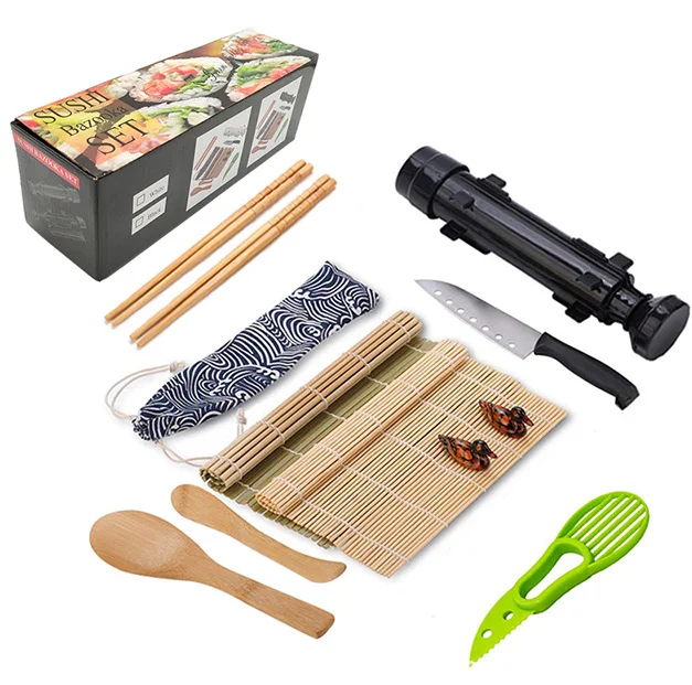 

DIY Sushi Roller Machine Bamboo Mats Chef's Knife Chopsticks Sushi Making Kit, Black