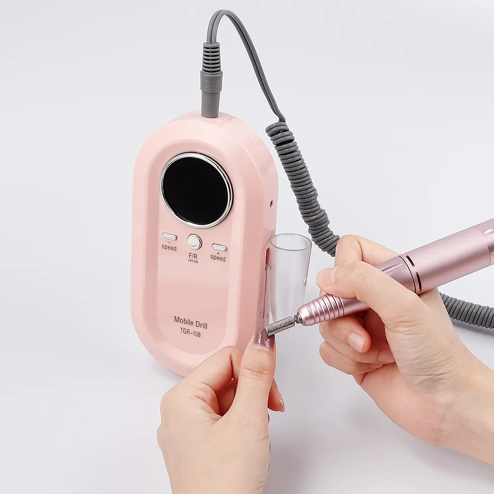 

30000Rpm Rechargeable Portable Nail Drill Manicure Set File Nail Pen Machine Set Kit With Battery Portable Nail Grinding Machine, Pink