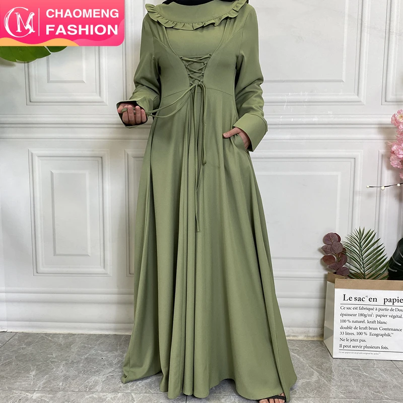 

6430# Long Sleeve Maxi Dress Middle East Arabic Islamic Clothing Robe Women Modest Abaya Muslim Dress for Ladies, Red/camel/gray/green/black/mint