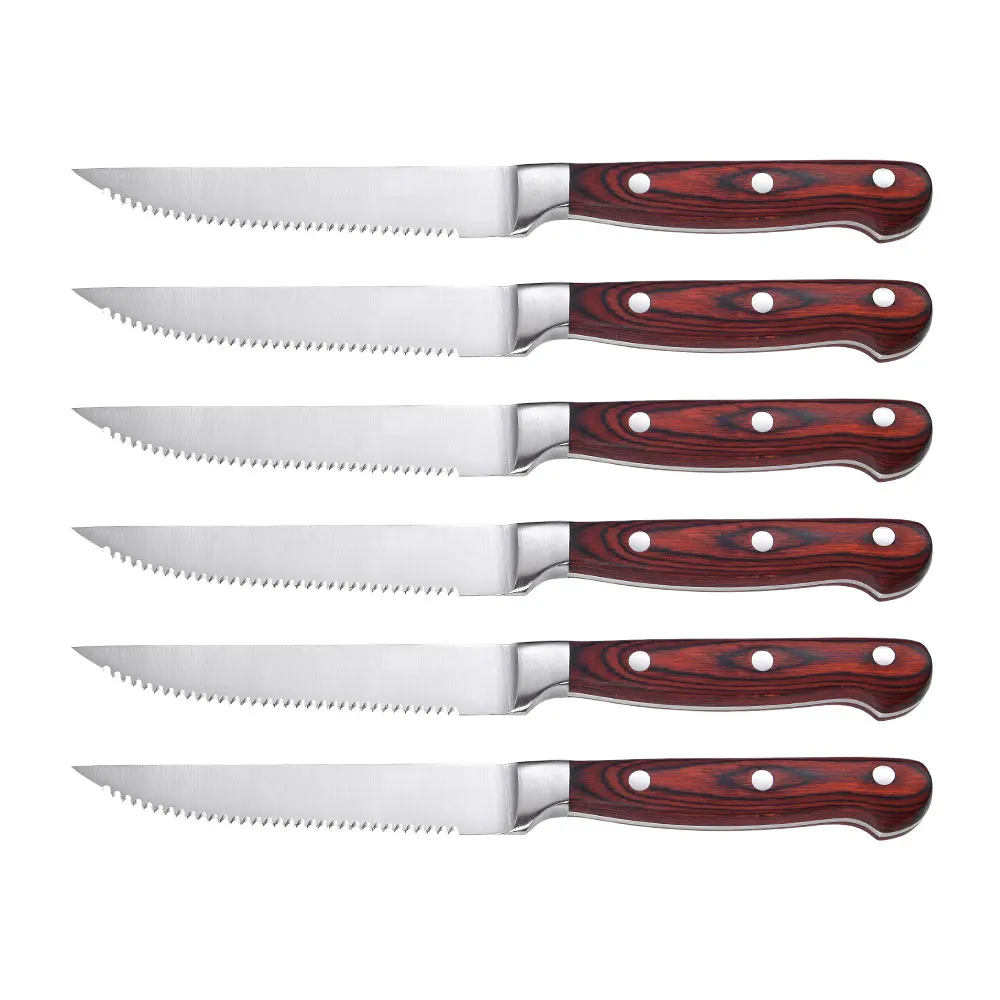 

Premium OEM Pakkawood german 4116 steel 6 pieces steak knife set for family, Brown