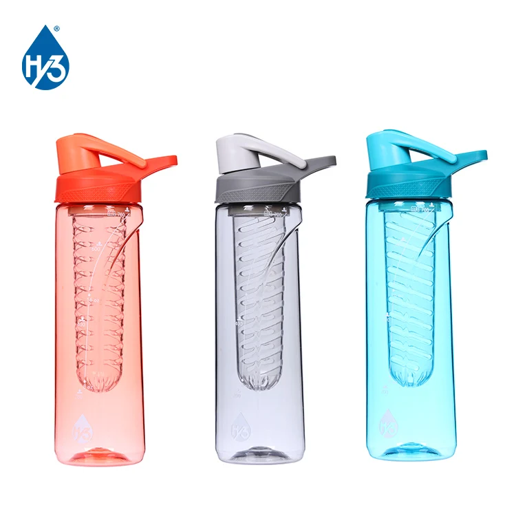 

750ml fashion custom printed design wholesale fruit infuser tritan plastic outdoor sport colorful water bottle BPA free, Orange, green, grey