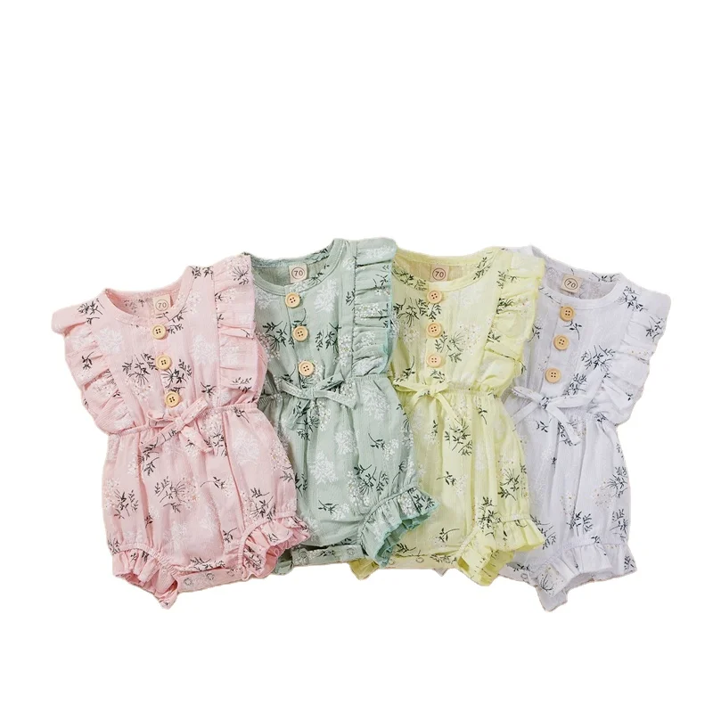 

Newborn Infant Toddler Girls Daisy Ruffled Cotton Muslin Clothes Romper Boutique Custom Summer Baby Clothing