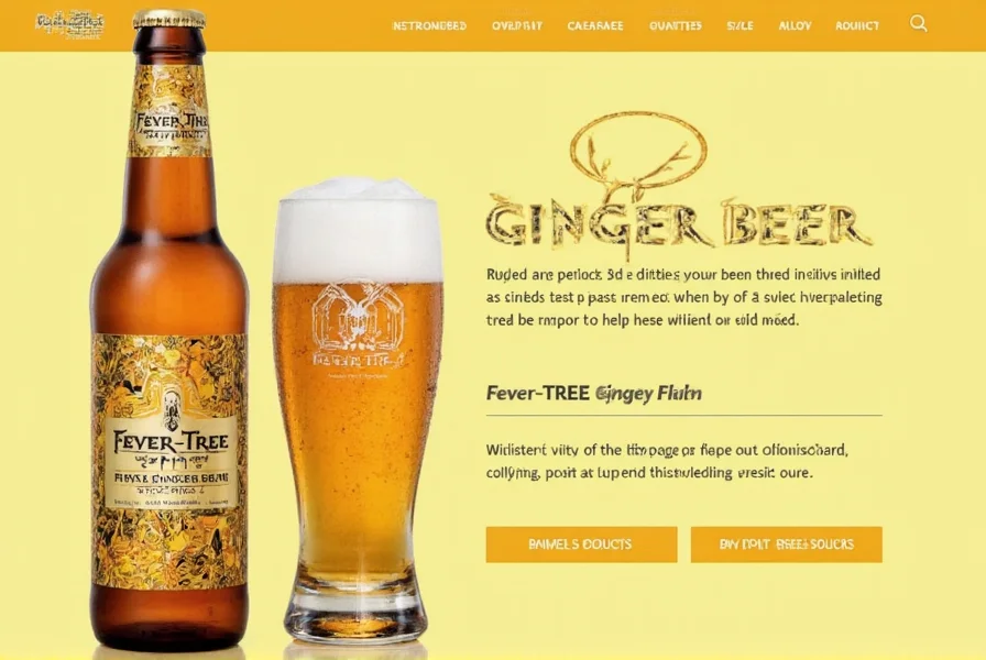 Fever-Tree ginger beer bottles arranged on wooden table with fresh ginger root and citrus slices