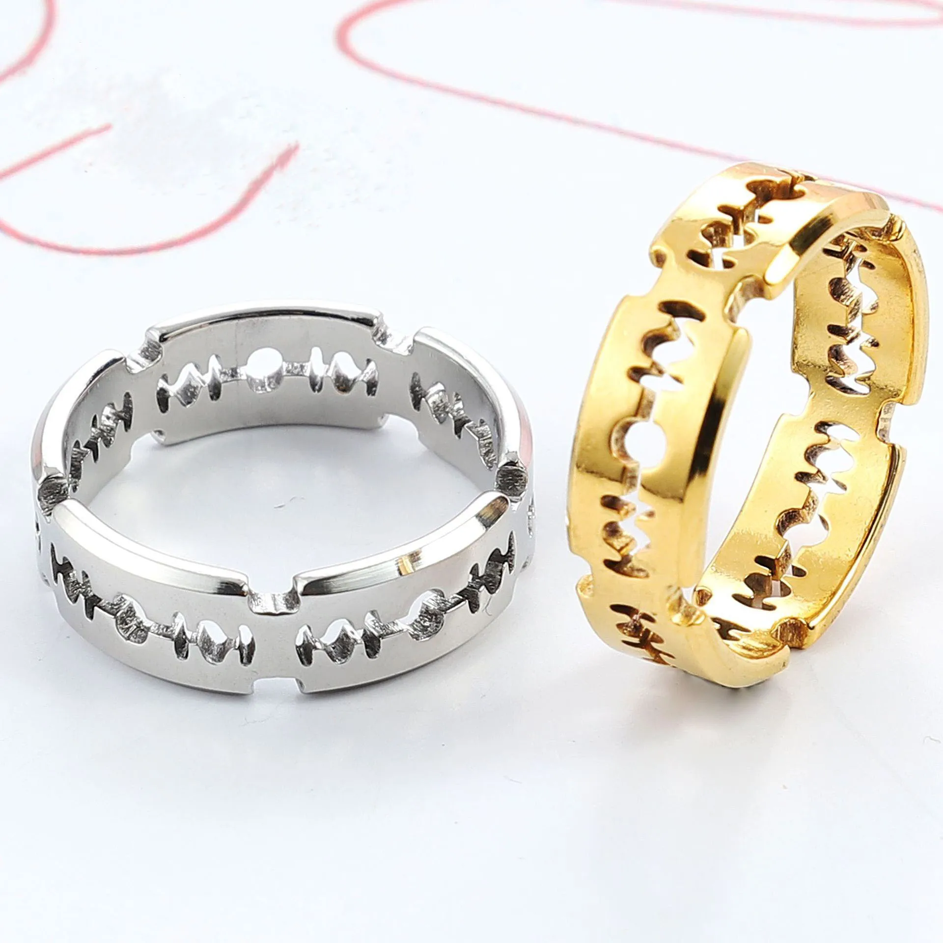 

fashion summer hollow hip-hop cutting blade steel jewelry stainless ring