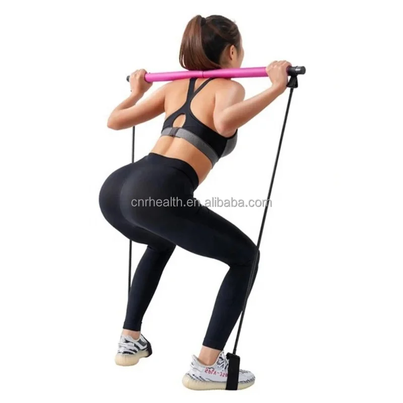 

Factory New Design Adjustable Portable Gym Exercise Bar Pilates Stick With Resistance Band Lightweight Trainer, Pink, purple, green, black,grey, red,etc