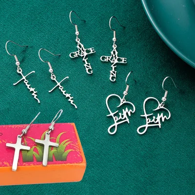 

New Arrival Top Selling Good Quality Stainless Steel Letter Cross Love Amazing Grace Personality Jewelry Earrings Trendy