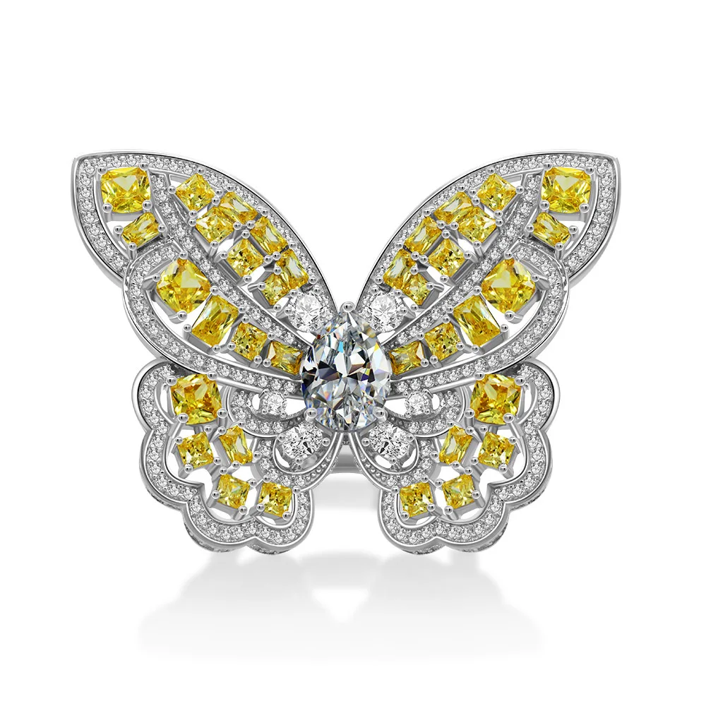 

925 Sterling Silver Created Moissanite Butterfly Ring, White