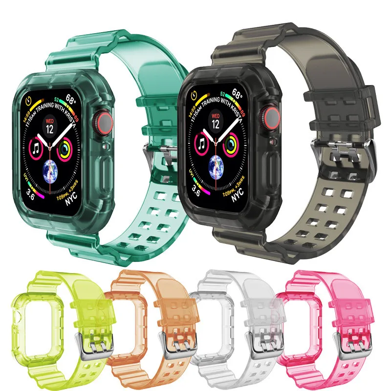 

Fashion Colorful Watch Band Protector Case for Apple Watch Series 6 SE 1 2 3 4 5 Silicone Straps for Iwatch 38/40/42/44mm Sports