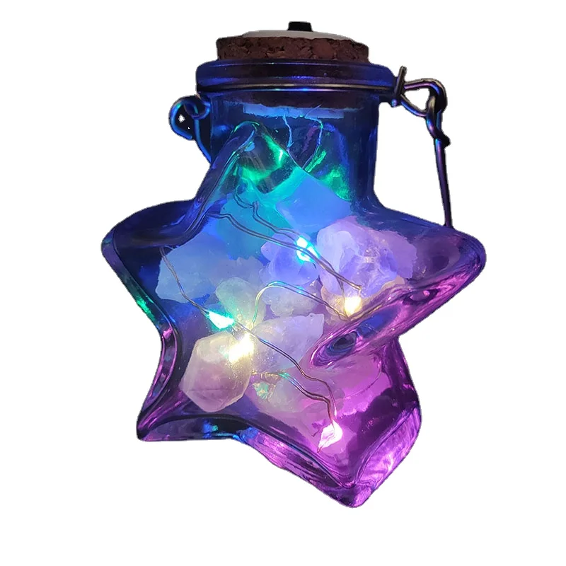 

Wholesale Shiny Luminous Bottle Natural Crystal Healing Gravel Tumbled Raw Stone Lamp Wish Bottle For Children Gifts Decoration
