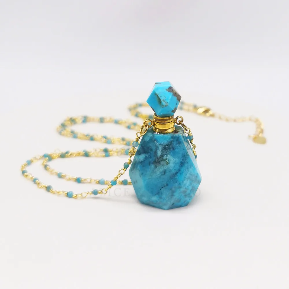 

PB010R 2020 women Rosary Chain Turquoise gemstone essential oil perfume bottle diffuser necklace