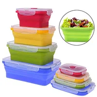 

4 Pack Kids School Collapsible Food Containers Foldable Silicone Storage Bins Lunch Box