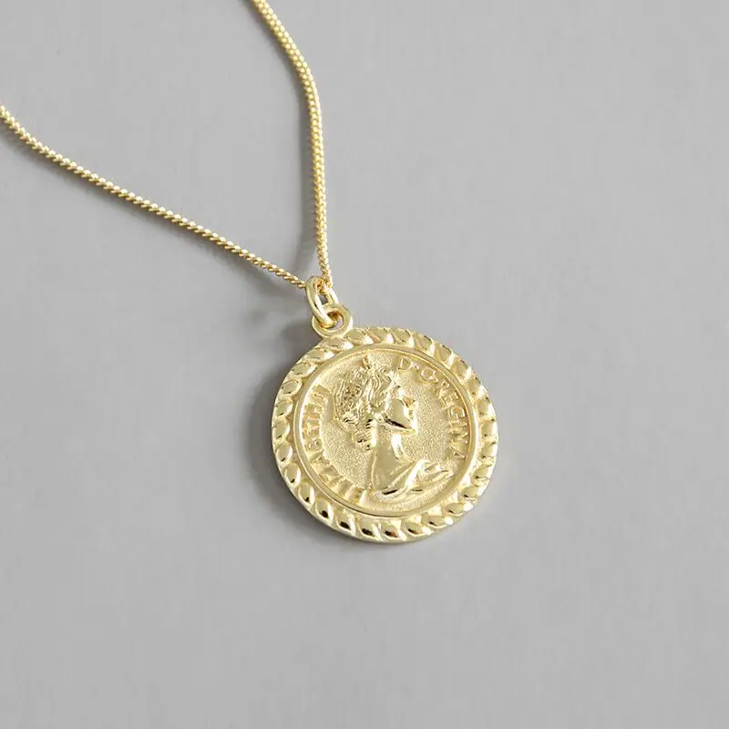 

Vintage Charm Custom Jewelry Queen Elizabeth s925 sterling silver real 18k plated gold necklace coin pendant, Gold plated, white gold plated