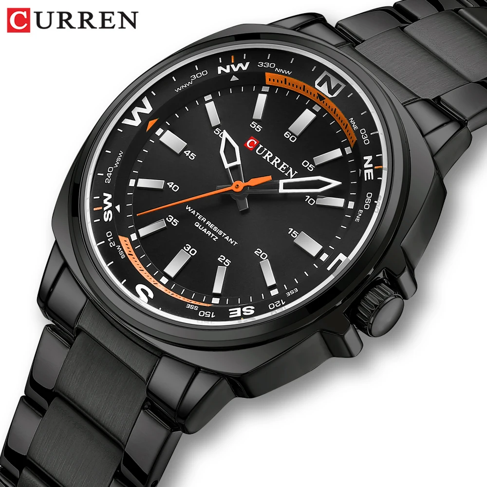 CURREN Watches for Men 8455 Black Three Needles Quartz Watch Man Luxury Waterproof Steel Case 41mm Dial Mens Wrist Watch Reloj