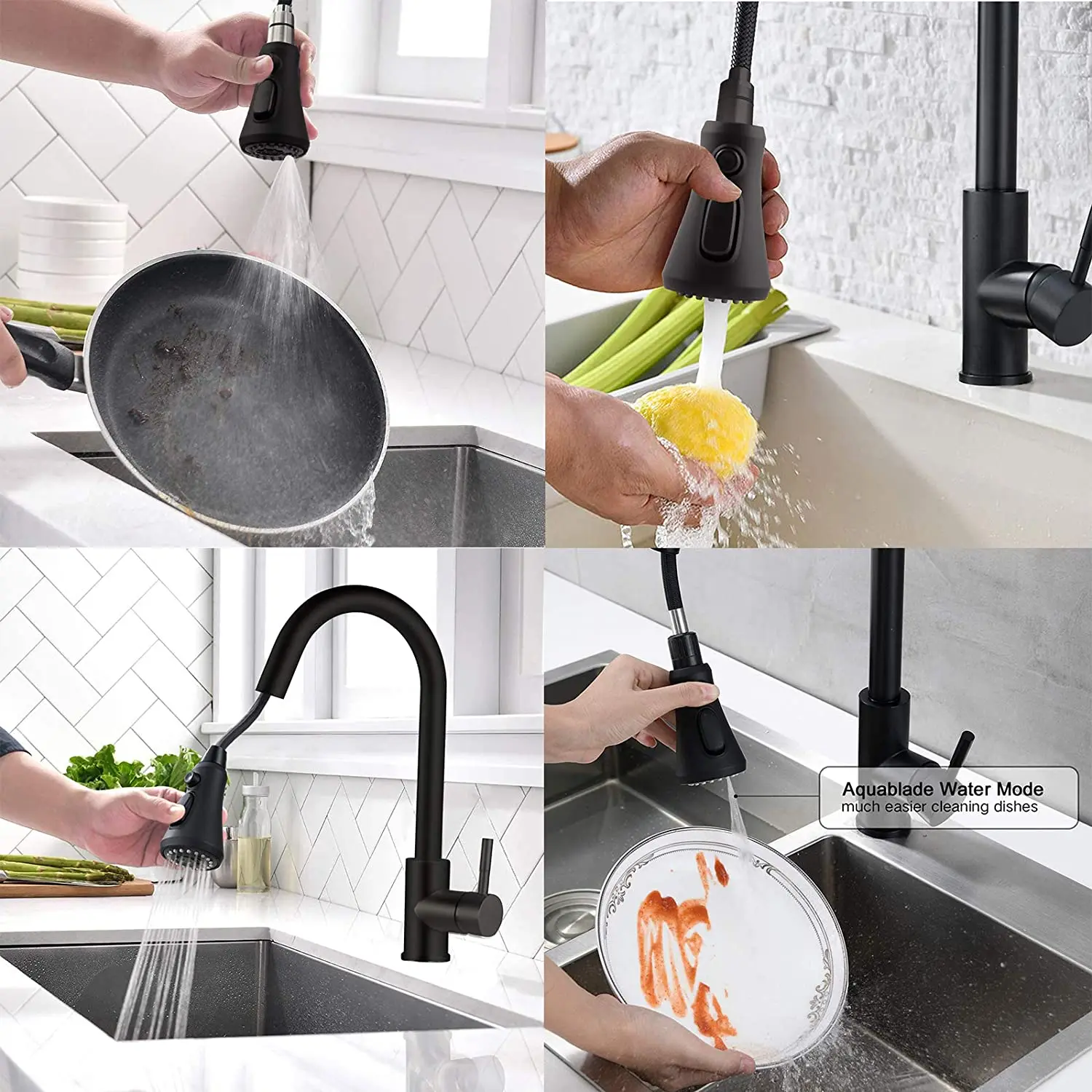 Aquacubic Matte Black Kitchen Sink Sprayer 360 Rotatable Abs 3 Modes