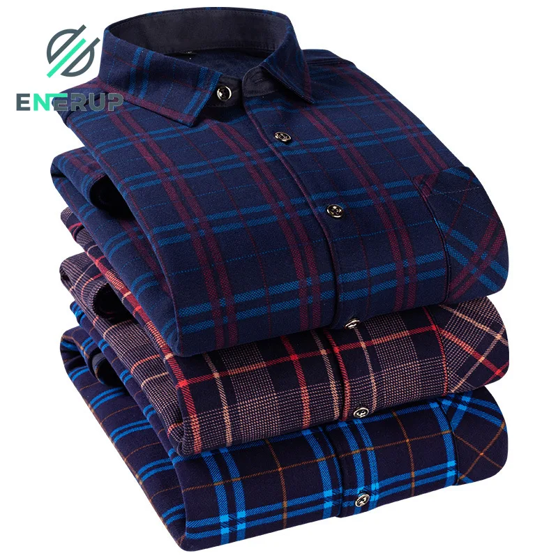 

Enerup Wholesale Winter Thermal Loose Comfortable Cloth With Soft Nap Men's Flannel Long Sleeve Plaid Shirt