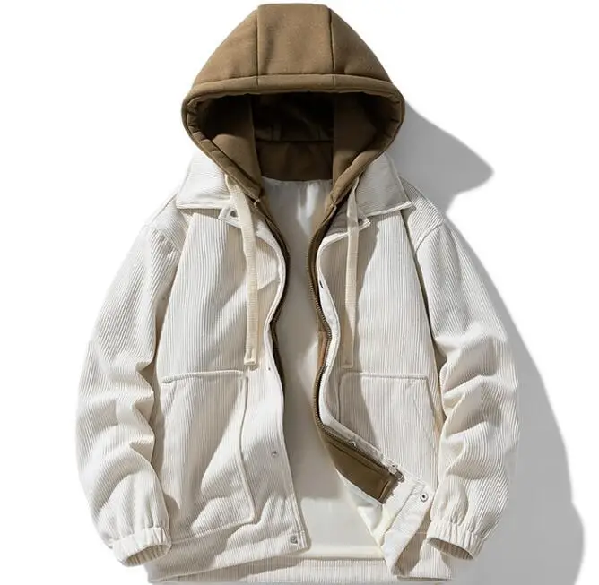 Wholesale Corduroy Custom Autumn Winter Youth Loose Comfortable Baseball Jacket Hooded Jacket for Men