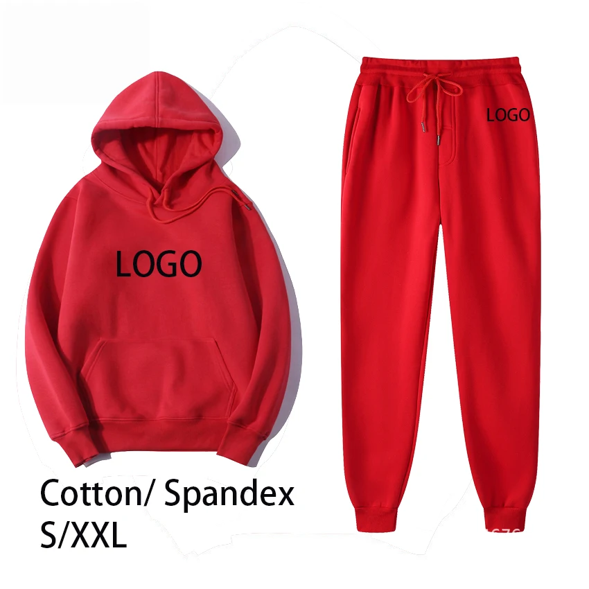 

Unisex Solid Color Customize Logo Hoodies Set 2pcs Big Pockets Leisure Comfortable High Quality Hoodie And Jogging Pants Set, Picture shows